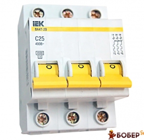 Автоматичний вимикач IEK BA47-29 3П 25А 4,5кА х-ка С УКТ ЗЕД 8536 20 10 00