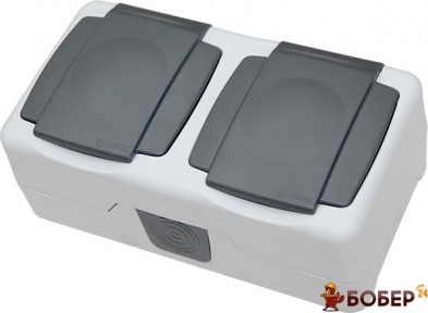 Розетка Makel В/М ІР44 двійна з/з з кришкою сіра УКТ ЗЕД 8536 69 90 90