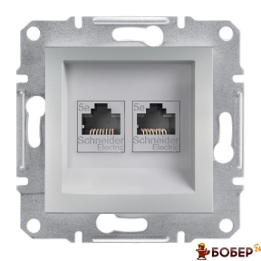 Розетка комп'ютерна подвійна, 2*RJ45, кат. 5e, 125 МГц, неекранована, Asfora  УКТ ЗЕД 8536 20 90 00
